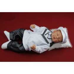  Christening/Special Occasion Baby Boy White/Gray Outfit Style JAMES