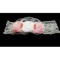 White/Pink Christening/Special Occasion Headband Style 111 b