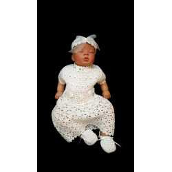 White Crochet Christening/Special Occasion Dress Short Sleeves with Headband and Shoes style Gabi 3