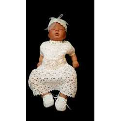 White Crochet Christening/Special Occasion Dress Short Sleeves with Headband and Shoes style Gabi 3