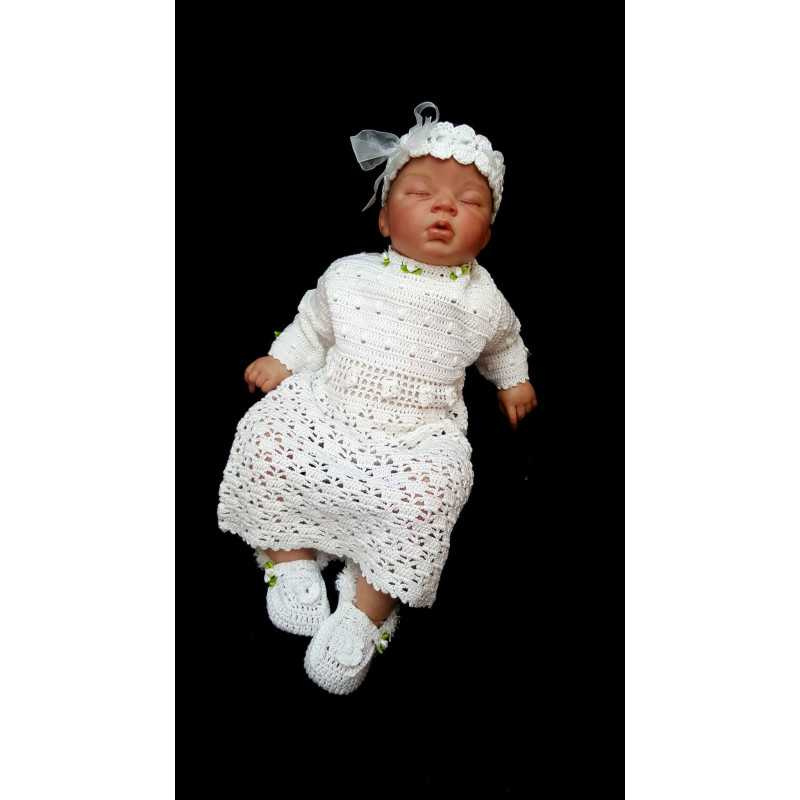 White Crochet Christening/Special Occasion Dress with Headband style Gabi 2