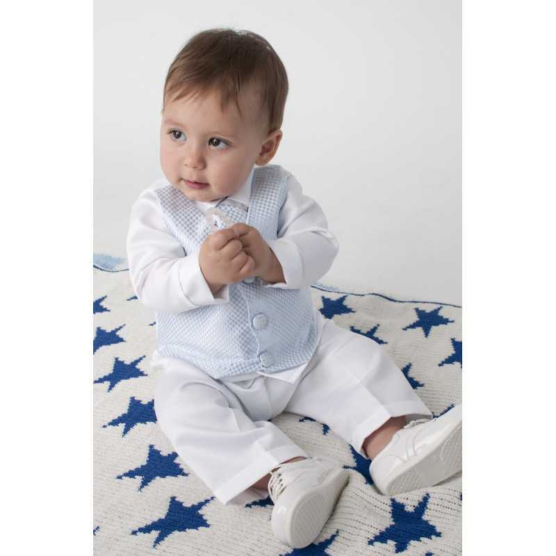 White/Blue Baby Boy Checkered Christening/Special Occasion Suit Style CR02