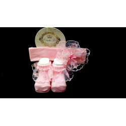 Pink Christening/Special Occasion Headband and Socks Style 3550