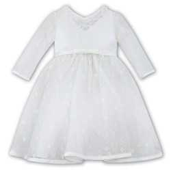 Ivory Long Lace Sleeves Christening Ballerina Length Dress Style 070086-2