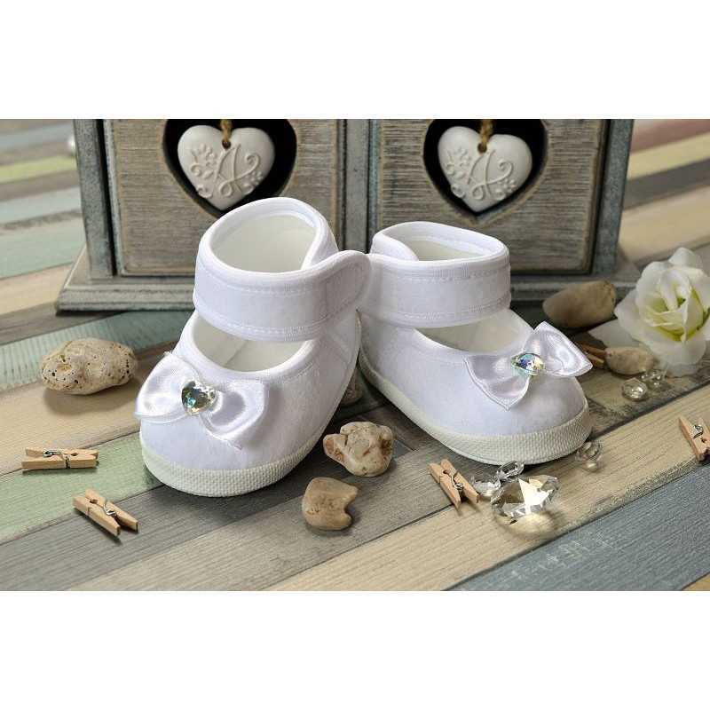 Baby Girl Beautiul Velvet White Christening/Baptism Shoes Style DIAMOND BOW