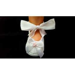 Baby Girls White/Pink Christening/Baptism Shoes Style PINK ROSE with SASH