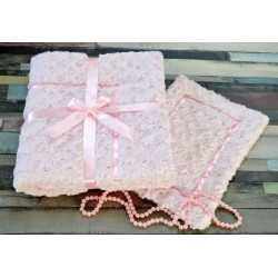 Pink Blanket & Pillow Set with Trimming