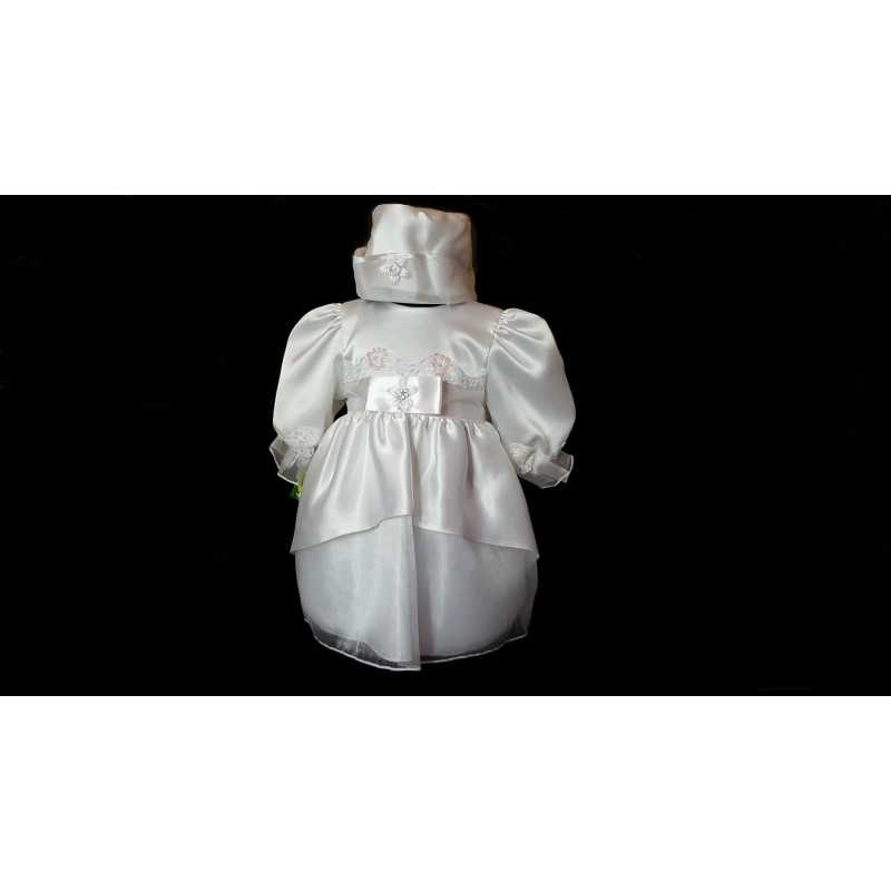 Christening Satin Baby Girl Dress in White style Kaja 