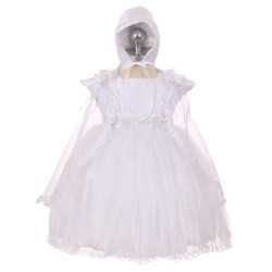 Sevva White Tulle Princess Christening Dress with Overlay & Bonnet Style L321