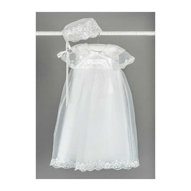 White Baby Girls Christening Gown with Bonnet Style BT025