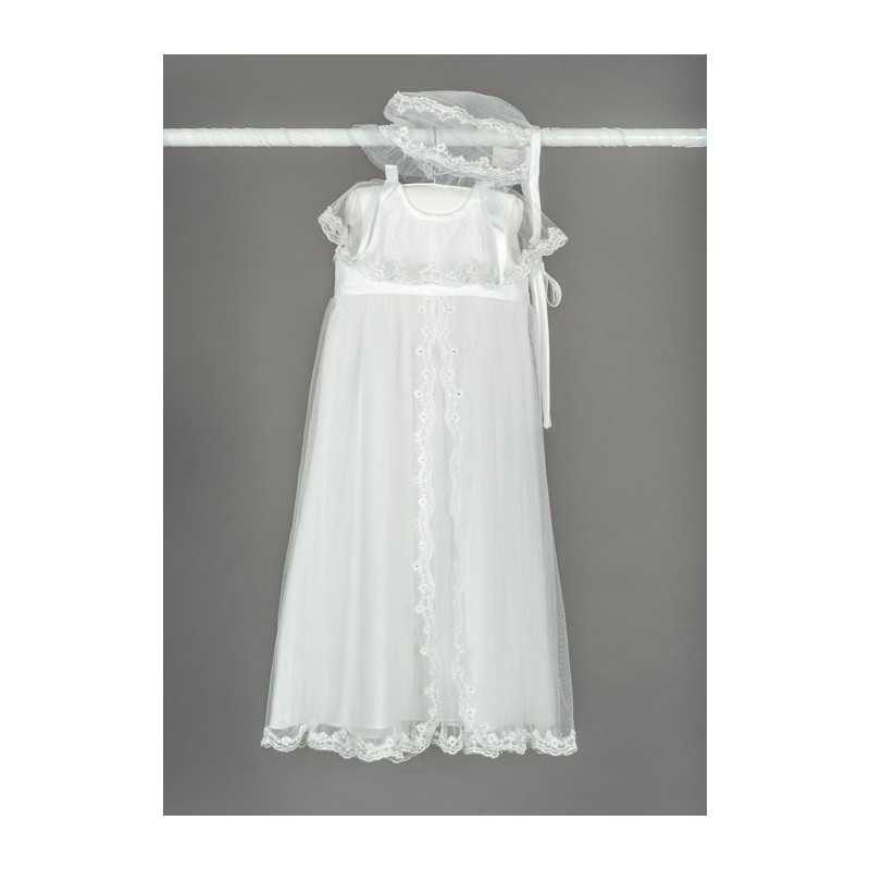 Beautiful Baby Girls White Christening/Baptism Gown with Bonnet Style BT022