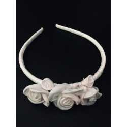 White Communion Headband with Light Pink Flowers OW-003