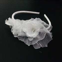 White Holy Communion Headband with Flowers OW-405