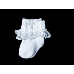 White Baby Girl Christening Socks with Cross and Lace Frill