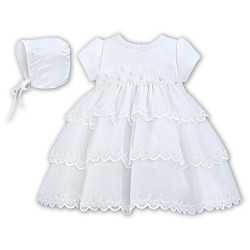 Sarah Louise White Christening Baby Girl Dress & Bonnet Style 001150