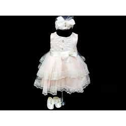 Pink/Ivory Christening/Special Occasion Baby Girl Dress, Shoes and Headband Style 05007