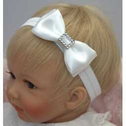 Handmade Christening Headband with Bow&Diamonds Style 803