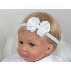 Handmade Christening Headband with Satin Bow&Diamonds Style 876