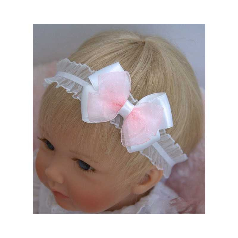 Handmade Christening White/Pink Headband Style 413