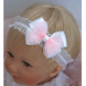 Handmade Christening White/Pink Headband Style 413