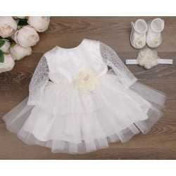 HANDMADE BABY GIRL IVORY CHRISTENING DRESS & HEADBAND & SHOES SET STYLE ESTHER