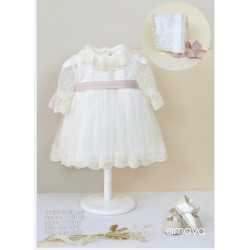 Handmade Ivory/Pink Christening/Baptism Baby Girl Dress Style 512014MF