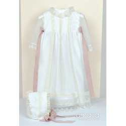 HANDMADE IVORY/PINK CHRISTENING/BAPTISM BABY GIRL GOWN STYLE 512004ML