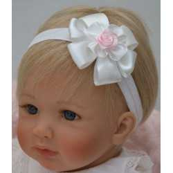 HANDMADE WHITE/PINK BABY GIRL CHRISTENING HEADBAND STYLE 412 BIS