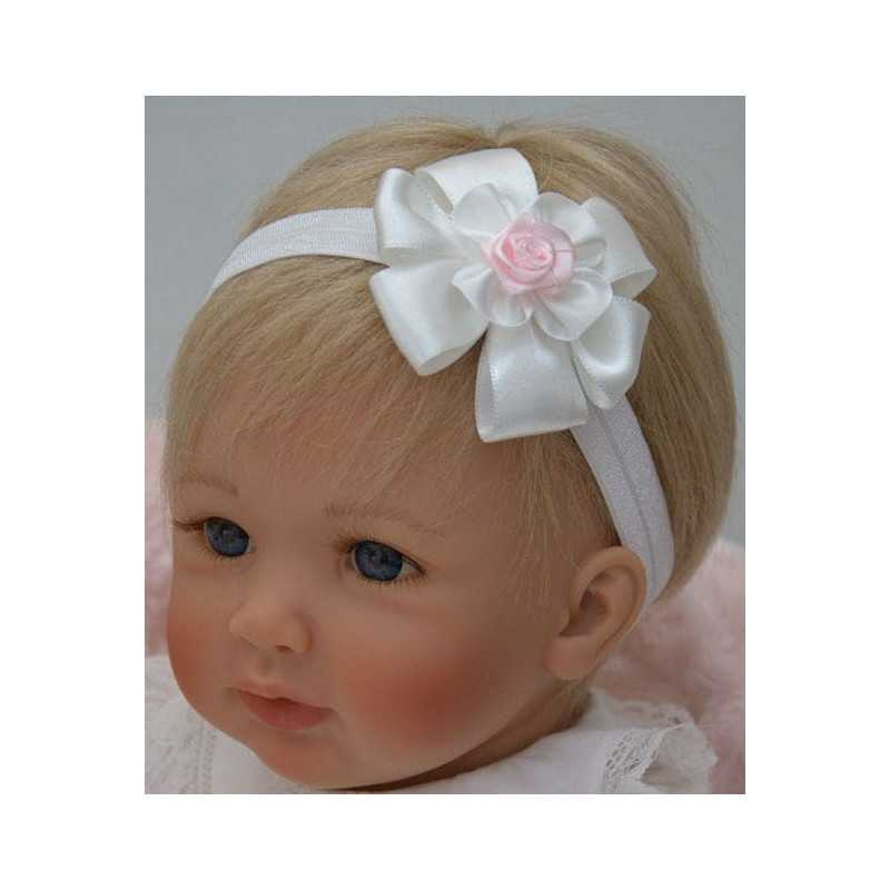 HANDMADE WHITE/PINK BABY GIRL CHRISTENING HEADBAND STYLE 412 BIS