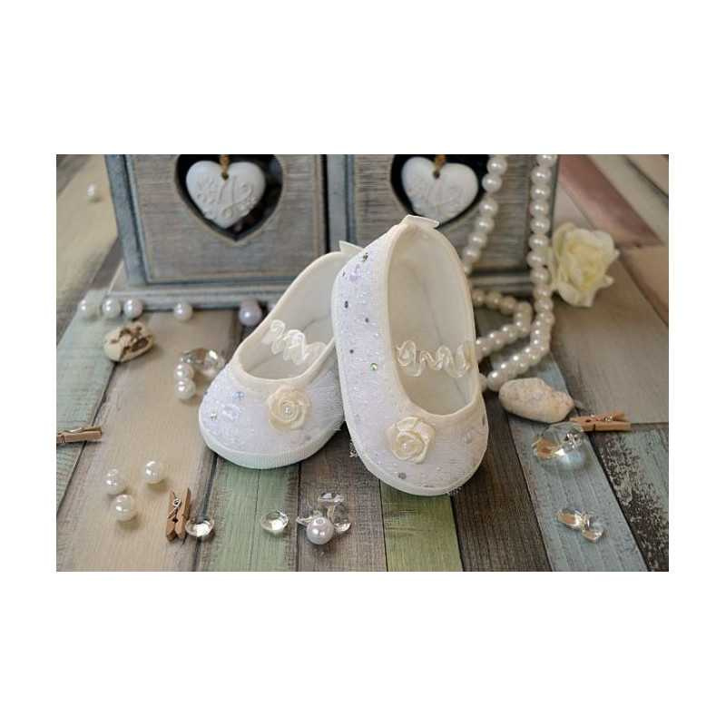 Ivory Baby Girl Christening/Baptism Shoes Style M010