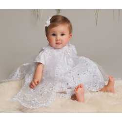 SEVVA WHITE TULLE PRINCESS CHRISTENING DRESS WITH OVERLAY & BONNET STYLE L528