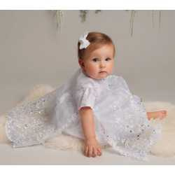 SEVVA WHITE TULLE PRINCESS CHRISTENING DRESS WITH OVERLAY & BONNET STYLE L528