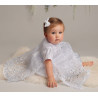 SEVVA WHITE TULLE PRINCESS CHRISTENING DRESS WITH OVERLAY & BONNET STYLE L528