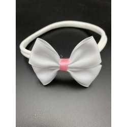 White/Pink Handmade Baby Girl Christening Headband Style 1027 BIS