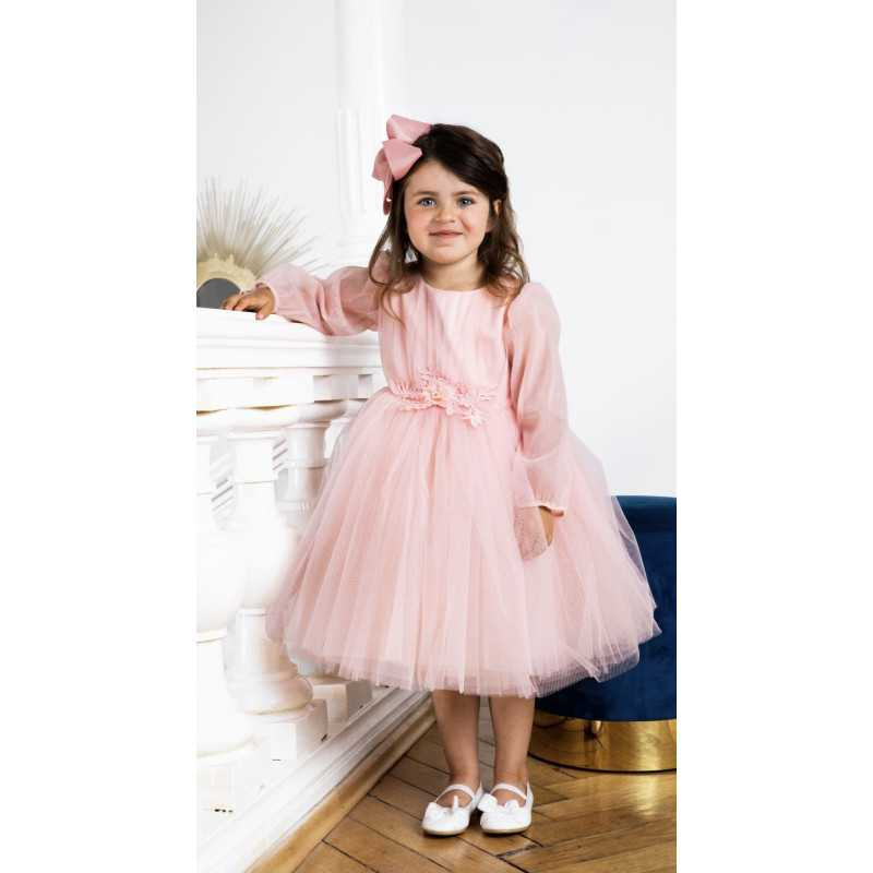 Peach Handmade Confirmation Dress with Pink Detailing Style JOLIE