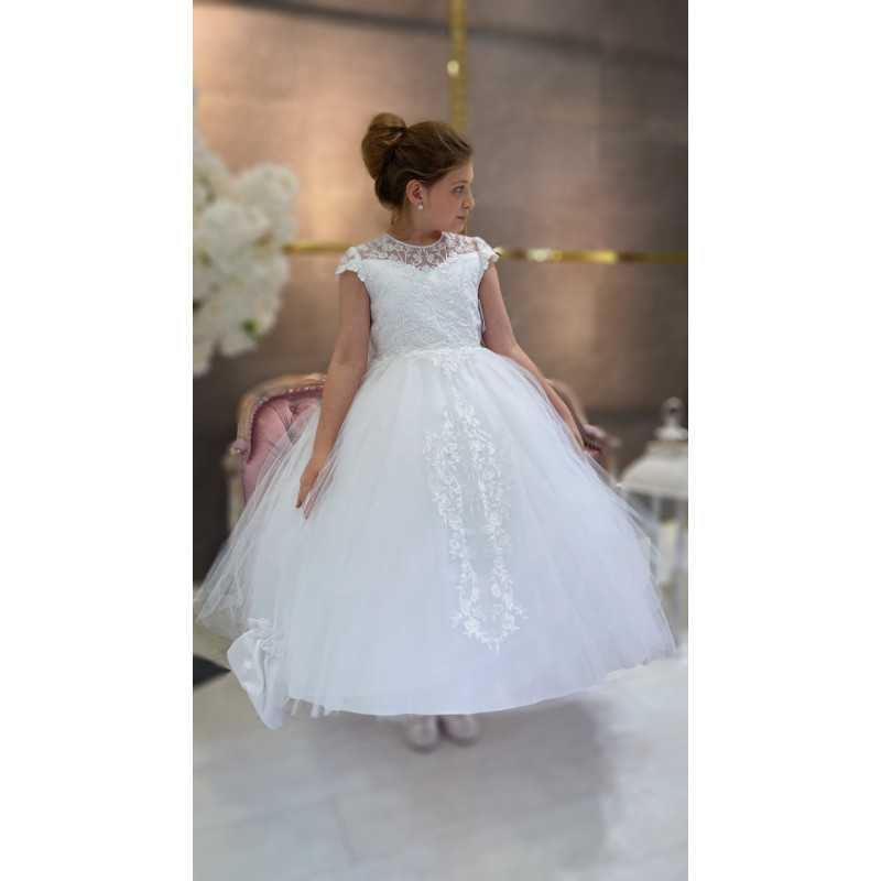 HANDMADE WHITE FIRST HOLY COMMUNION DRESS STYLE T-875