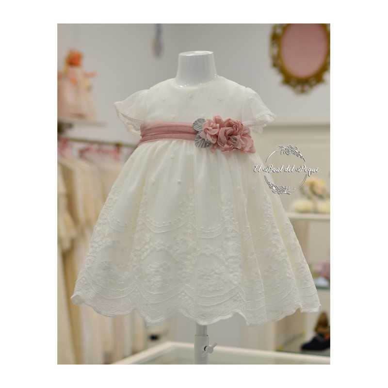 AMAYA HANDMADE IVORY/PINK CHRISTENING/BAPTISM BABY GIRL DRESS STYLE 532160