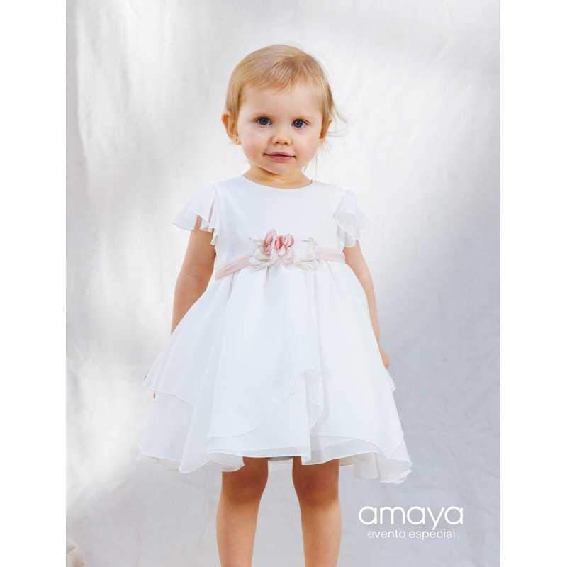 AMAYA HANDMADE IVORY/PEACH CHRISTENING/BAPTISM BABY GIRL DRESS STYLE 532212