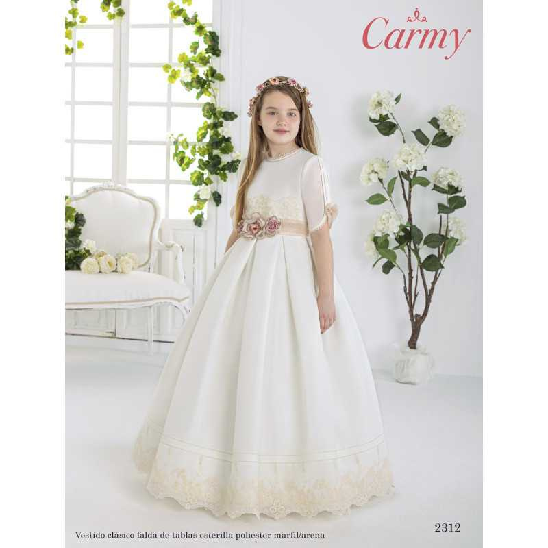 CARMY HANDMADE IVORY/PINK UNIQUE FIRST HOLY COMMUNION DRESS STYLE 2312