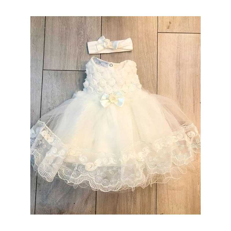 Baby Girl Ivory Christening Dress & Headband Style 123046