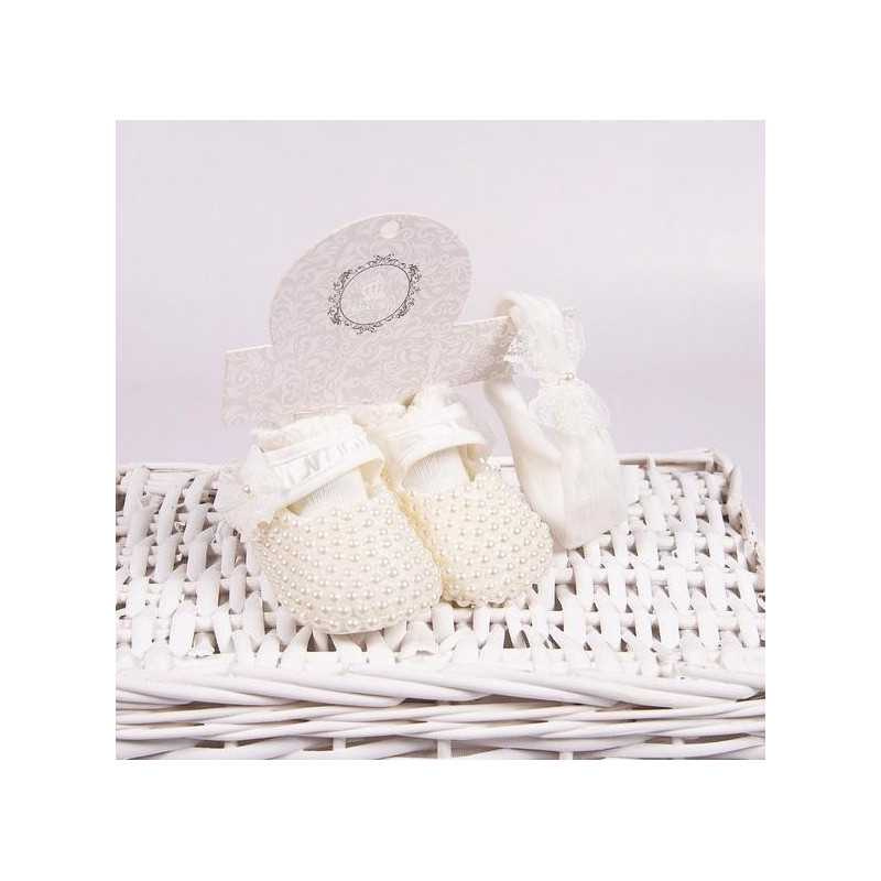 Beau Kid Baby Christening Ivory Shoes/Headband Style 23748