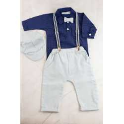 Beau Kid Blue Baby boys christening 4pc Set Style 30280-nv