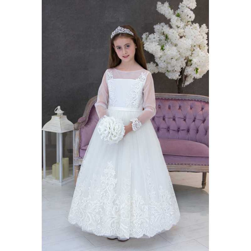 Handmade Ivory Long Sleeved First Holy Communion Dress Style NAOMI IVORY