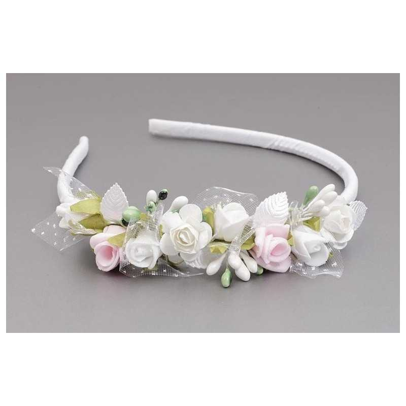 WHITE/PINK/GREEN FIRST HOLY COMMUNION HEADBAND STYLE OW-021