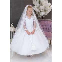 HANDMADE FIRST HOLY COMMUNION DRESS & VEIL STYLE T-948