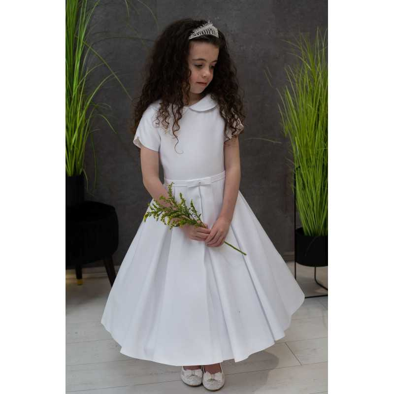 White Handmade Ballerina Length First Holy Communion Dress Style MORENA SHORT