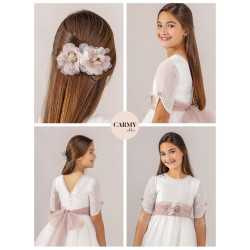 CARMY IVORY/PINK HANDMADE FIRST HOLY COMMUNION DRESS STYLE 3216