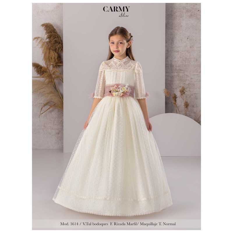 CARMY IVORY/PINK HANDMADE FIRST HOLY COMMUNION DRESS STYLE 3614