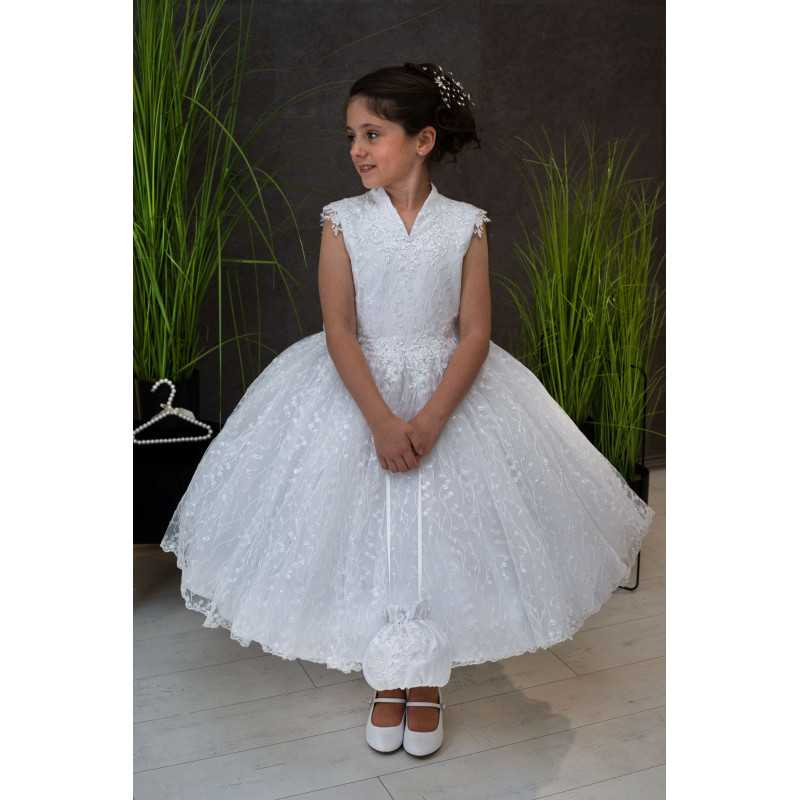 HANDMADE WHITE FIRST HOLY COMMUNION DRESS T-112