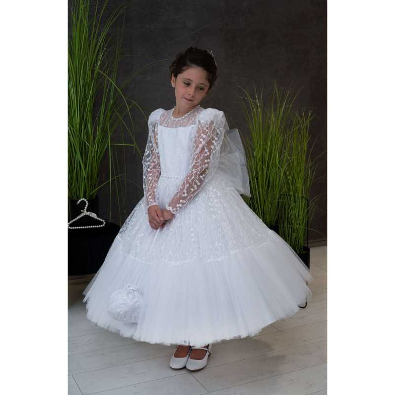 HANDMADE WHITE FIRST HOLY COMMUNION DRESS T-126